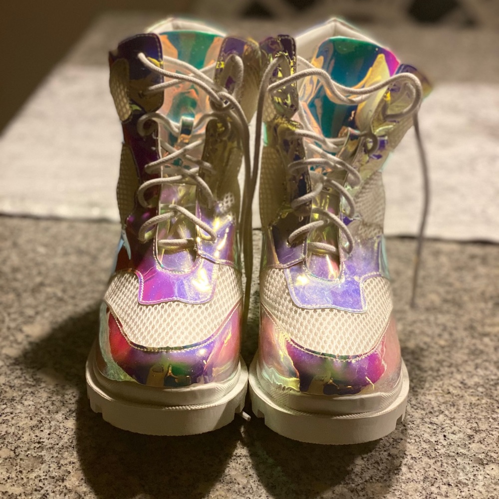 Rave/Festival White Reflective Combat Boots